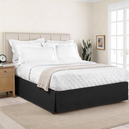 Luxury Hotel Tailored Bed Skirt, Box Pleats, 14 Inch Drop, Twin, Black