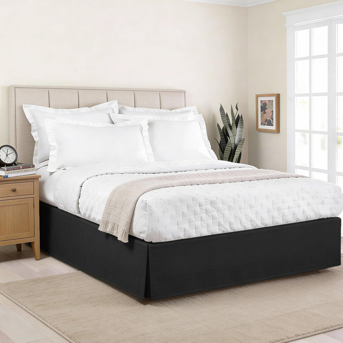 Luxury Hotel Tailored Bed Skirt, Box Pleats, 14 Inch Drop, Twin, Black