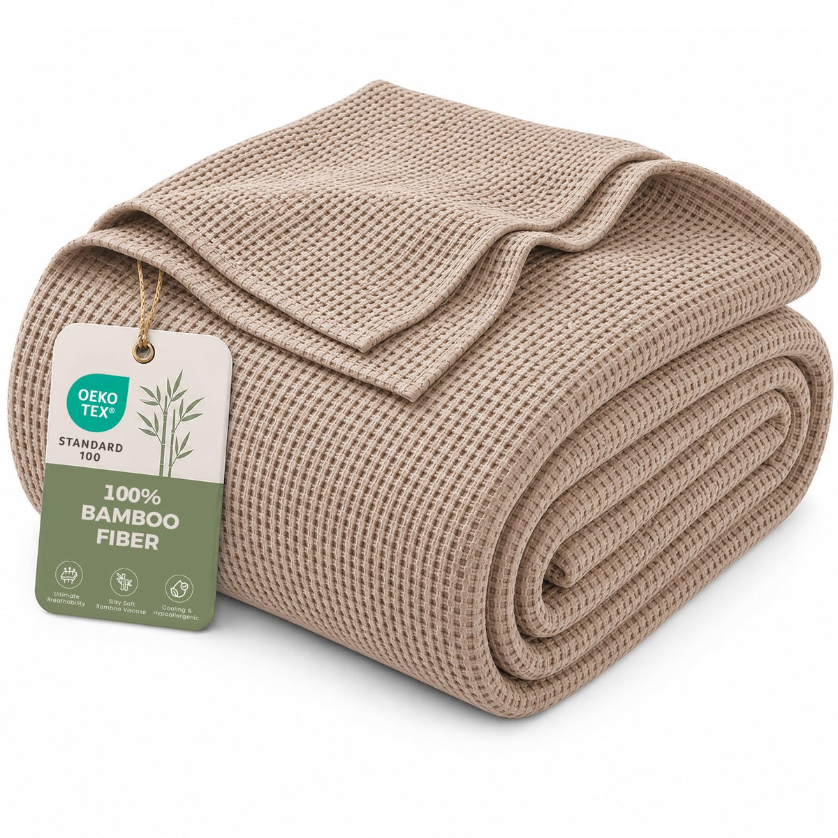 MURT 100% Bamboo Rayon Waffle Weave Twin Blanket for Bed, Cream, 60x80 Inch