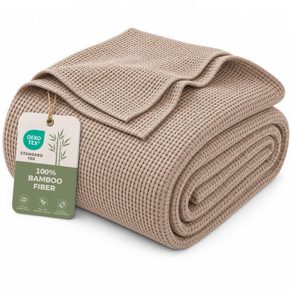 MURT 100% Bamboo Rayon Waffle Weave Twin Blanket for Bed, Cream, 60x80 Inch