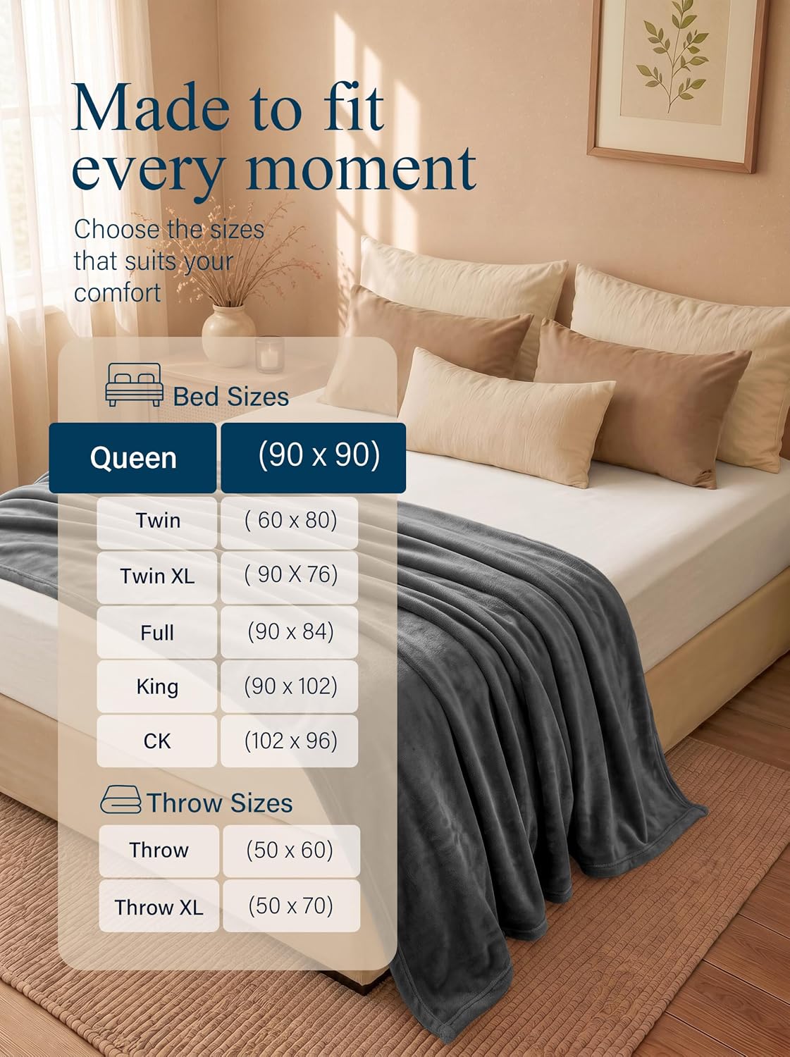 Utopia Bedding Ultra Soft Fleece Bed Blanket Queen Size Grey (90x90 Inches)