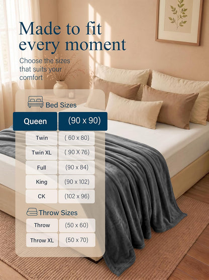 Utopia Bedding Ultra Soft Fleece Bed Blanket Queen Size Grey (90x90 Inches)