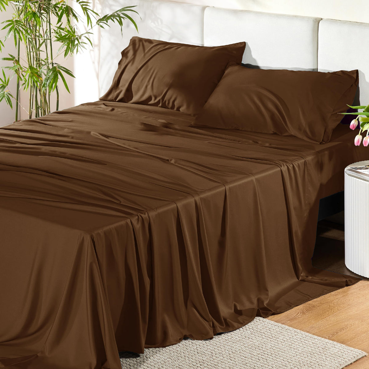 Bedsure PureWoven 100% Rayon Derived from Bamboo, Queen Sheets, 4 Pieces