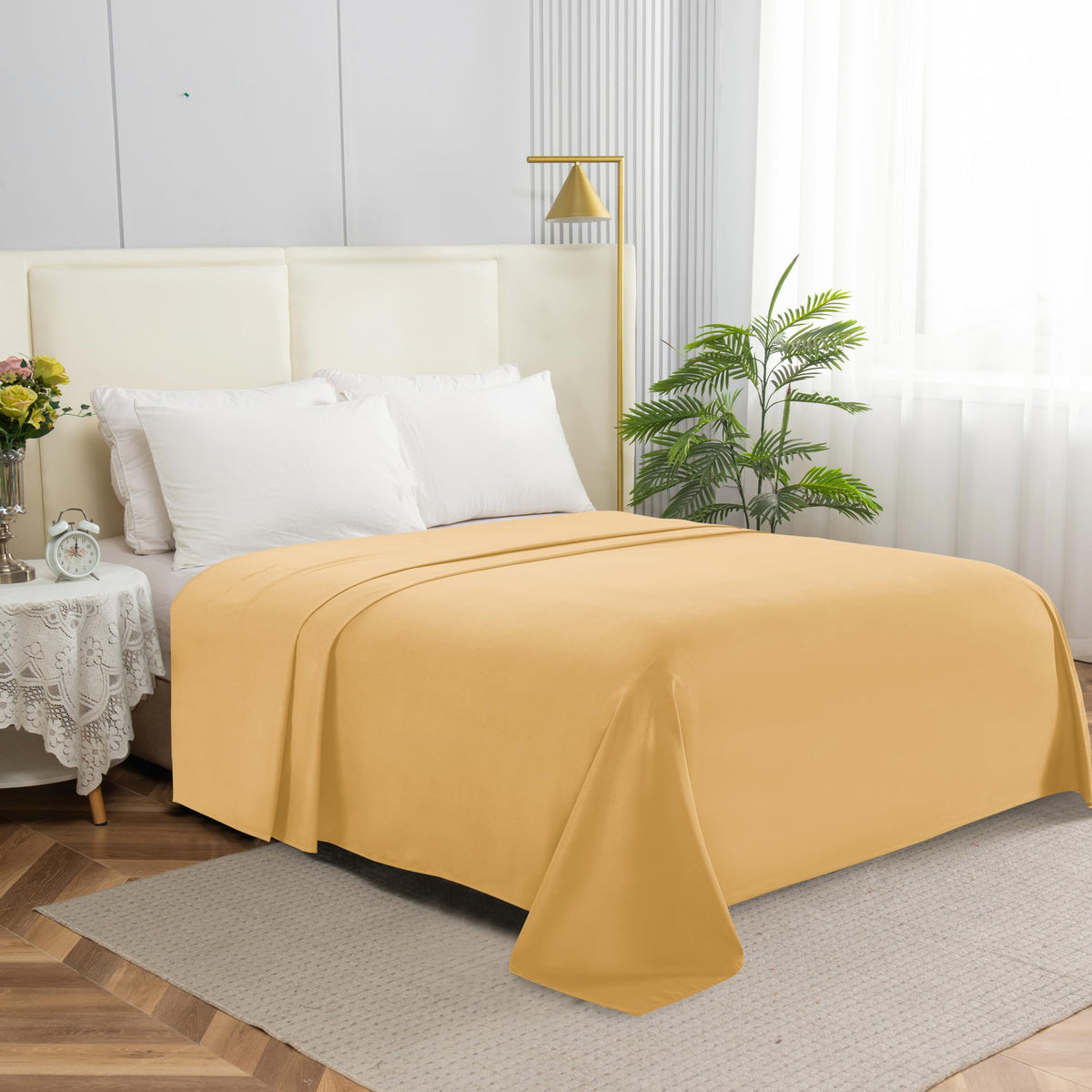 Elegant Comfort Premium Hotel Quality 1-Piece Flat Sheet, Luxury & Softest 1500 Thread Count Egyptian Quality Bedding Flat Sheet, Wrinkle, Stain and Fade Resistant, Queen, White