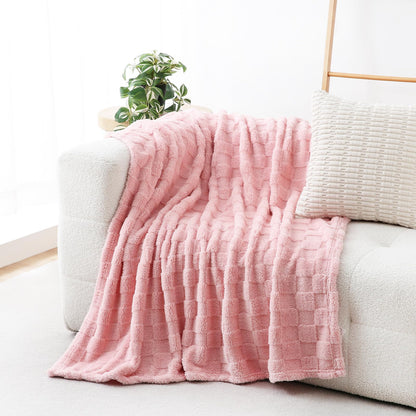 Deep Purple Fleece Throw Blanket 50”×60”Checkered Design for Couch