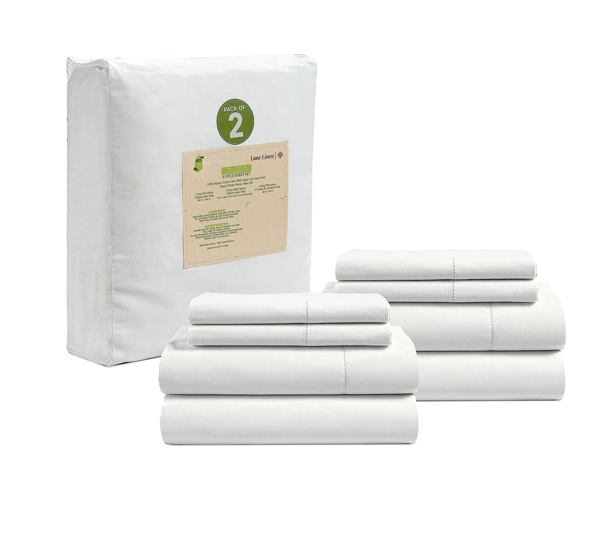 LANE LINEN Queen Sheets 100% Organic Cotton 4pc Percale Cooling - White