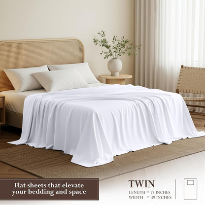 Twin Size Flat Sheet Only, Ultra Soft & Breathable Hotel Sheets, White