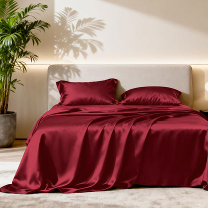 Love's cabin Satin Queen Sheets Set, 4 Pieces, Pink, 15" Deep Pocket