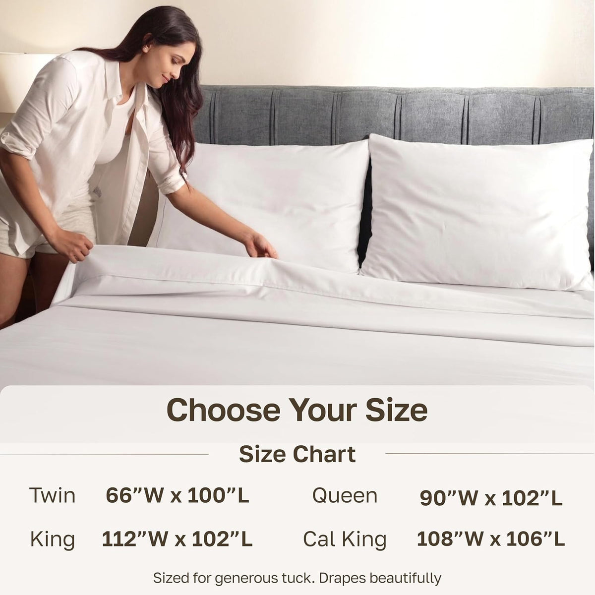 California Design Den 600 Thread Count Queen Flat Sheet, Bright White