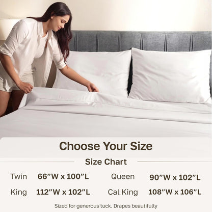 California Design Den 600 Thread Count Queen Flat Sheet, Bright White