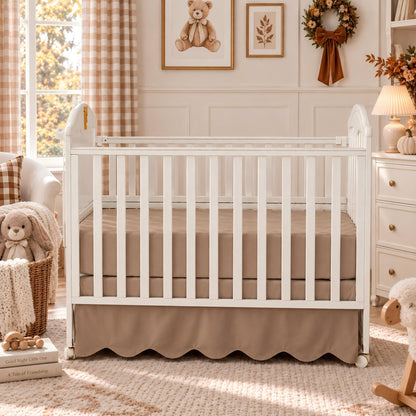Brandream Scallop Edge Organic Cotton Crib Skirt, Baby Boy, Baby Girl, Gender Neutral Crib Skirt Toddler Bedskirt Farmhouse Chic Nursery Crib Bed Skirt, Boho Bohemian Solid Beige Skirt