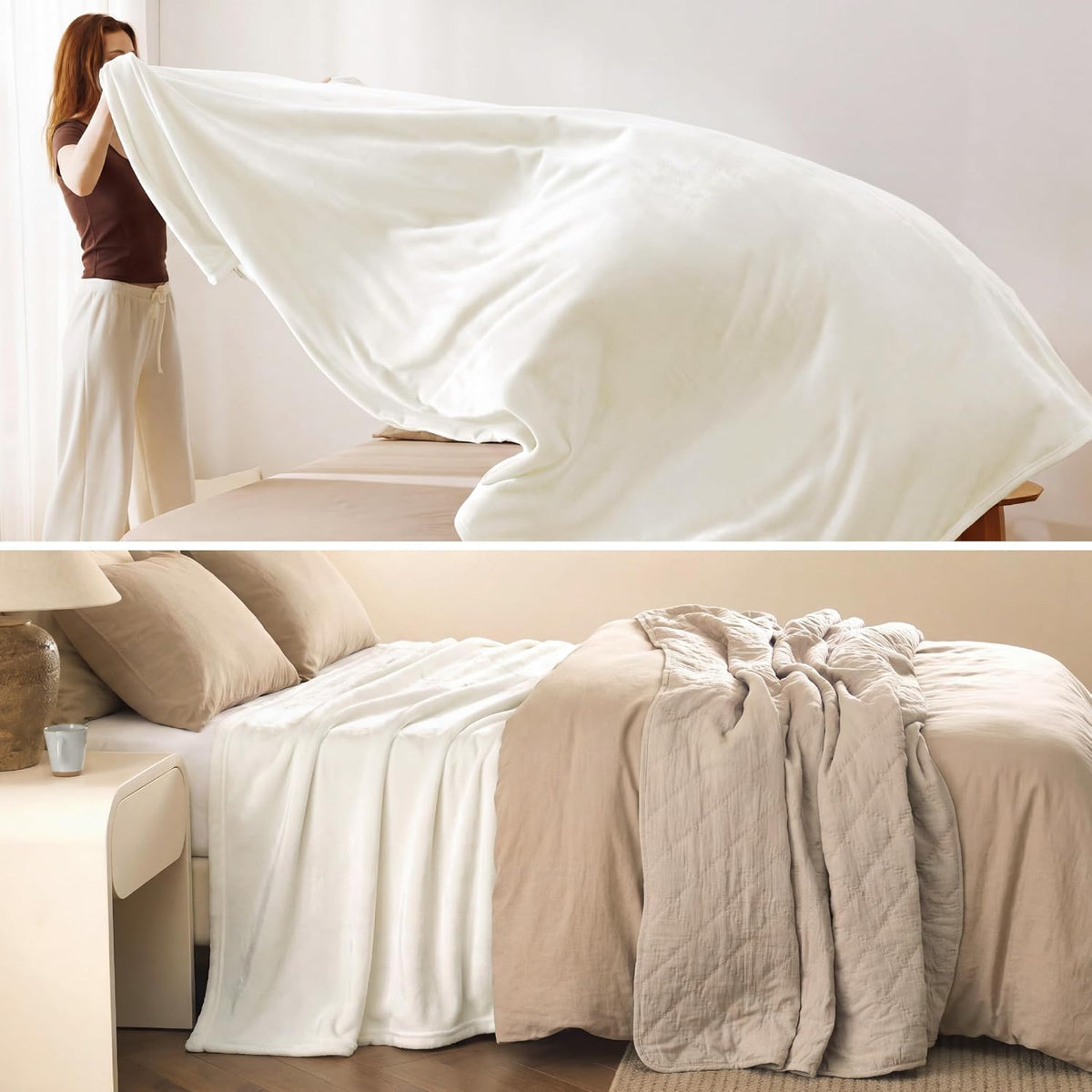 Bedsure GentleSoft Fleece Blankets Queen Size Cream - Birthday Gifts for Women Bed Blanket Soft Lightweight Plush Fuzzy Cozy Luxury Microfiber, Home Room Decor Gifts, 90x90 inches