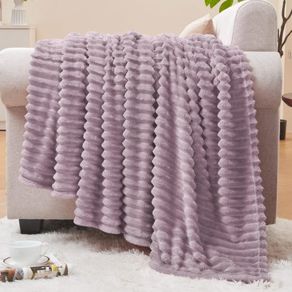 BEDELITE 3D Ribbed Jacquard Pink Fleece Throw Blanket for Couch, 50x60 Inch