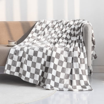 LOMAO Throw Blankets Flannel Blanket with Checkerboard Grid Pattern Soft Throw Blanket for Couch, Bed, Sofa Luxurious Warm and Cozy for All Seasons (Black, 50"x60")
