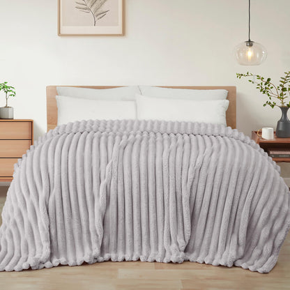 Exclusivo Mezcla Striped Fleece Throw Blanket for Couch, Sofa, Navy Blue
