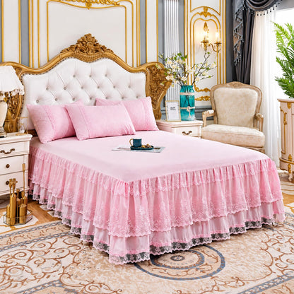 Knitted Lace Bed Skirt for Full Bed - 17" Drop, Wrap Around Bedskirt with Platform, Dust Ruffle Dorm Room Bedskirts