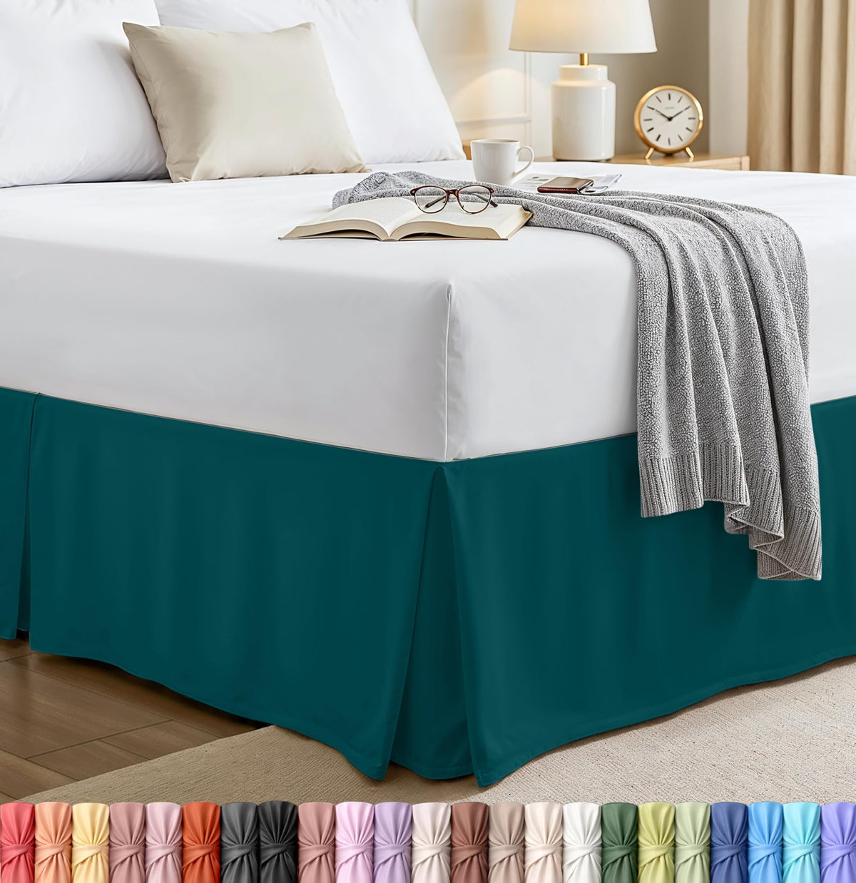 Queen Size Pleated Bed Skirt, Hides Under-Bed Storage 16 Inch Drop, Grey