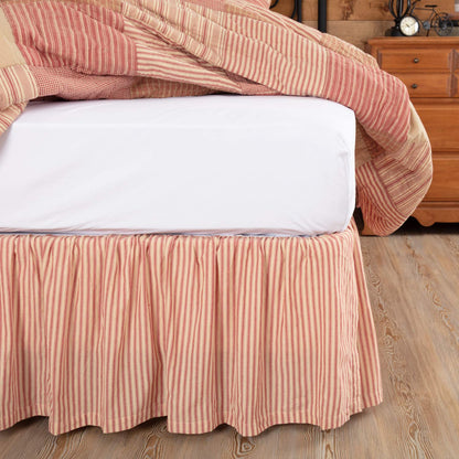 VHC Brands Sawyer Mill Ticking Striped Cotton Farmhouse Split Corners Gathered King Bed Skirt, 78x80x16, Charcoal Dark Creme White