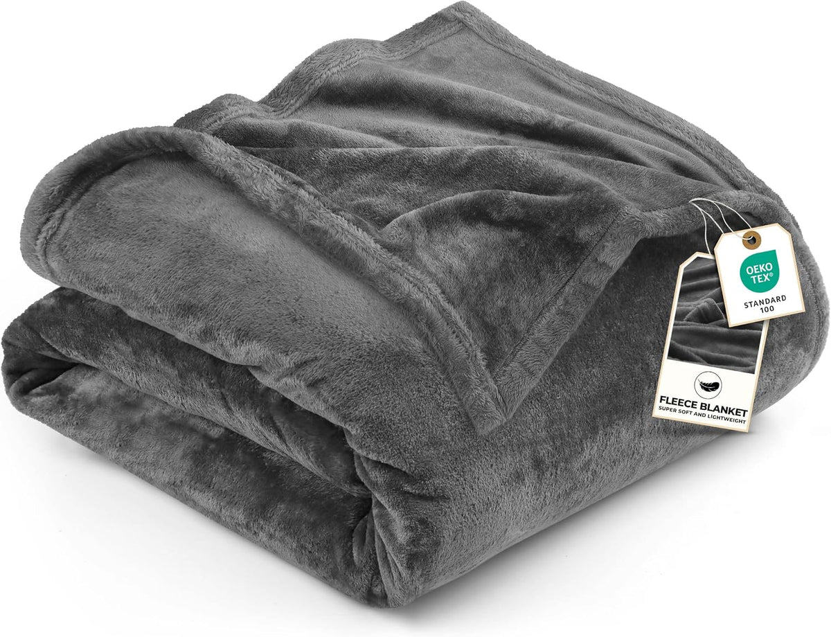 Utopia Bedding Ultra Soft Fleece Bed Blanket King Size Grey (90x102 Inches)