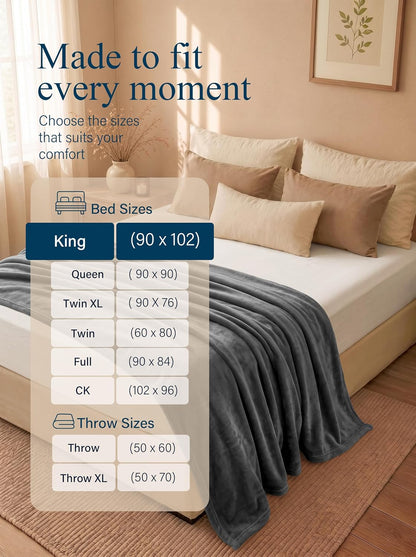 Utopia Bedding Ultra Soft Fleece Bed Blanket King Size Grey (90x102 Inches)