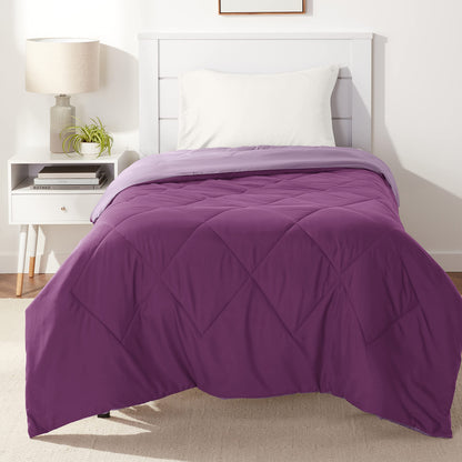 Amazon Basics Reversible Lightweight Microfiber All Season Comforter Blanket, Twin/Twin XL, Burgundy/Grey