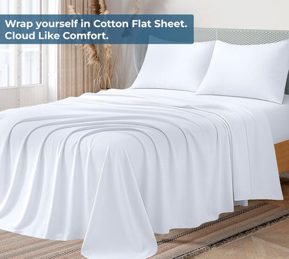 Royale Linens 100% Organic Cotton Queen Flat Sheet Only - Super Soft - Percale Top Sheets - Queen Flat Sheet Sold Separately - Breathable, Cool & Crisp White Sheets Only (90" x 102", White)