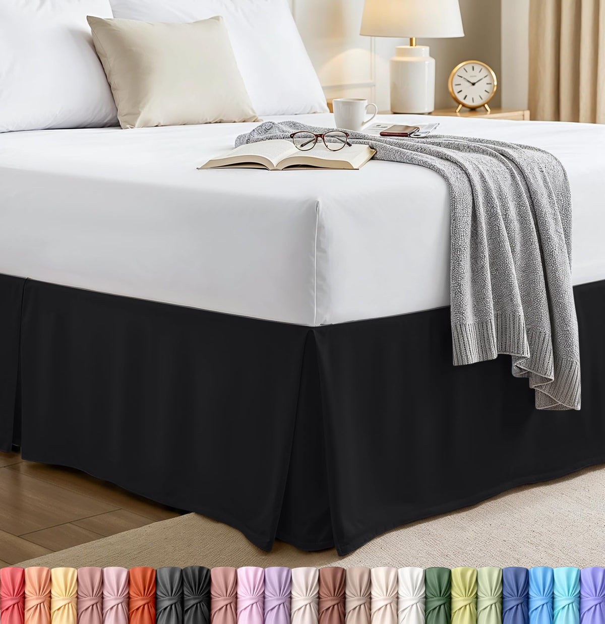 King Size Pleated Bed Skirt, Hides Under-Bed Storage 16 Inch Drop, White