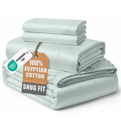 LANE LINEN 100% Egyptian Cotton Sheets King Size Silky Sateen Weave - White