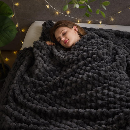 NEWCOSPLAY Fleece Ribbed Cozy Throw Blanket for Couch, Pink, 50"x60"