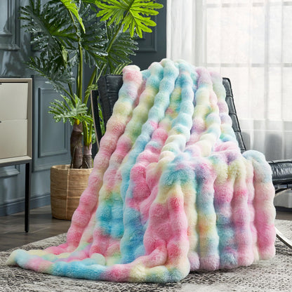 Cozy Bliss Faux Fur Throw Blanket for Couch, Fuzzy Soft Plush Thick Bubble Blanket for Sofa Bedroom Living Room, 50 * 60 Inches Tie-dye Taupe