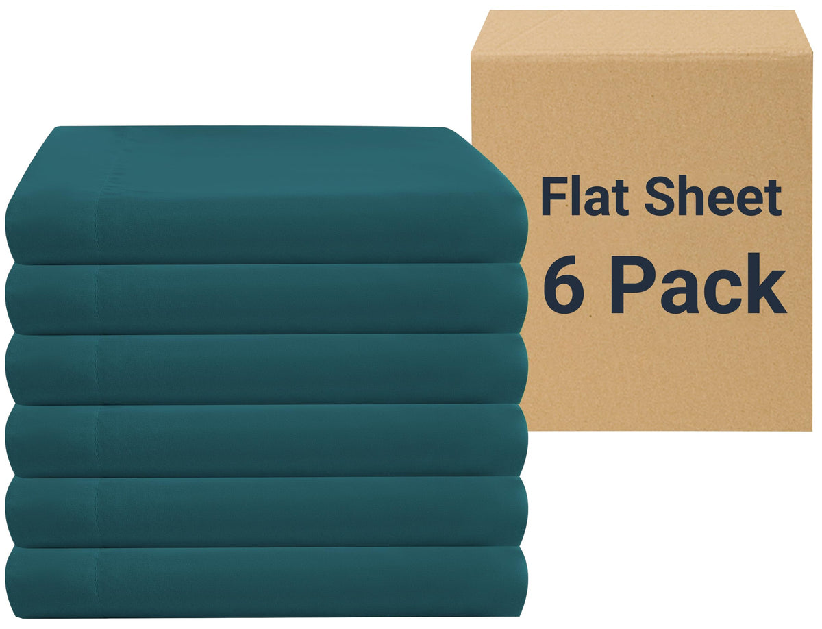 ZPECC Twin Flat Sheets Only White 6 Pack, Color-Coded Hem Threads