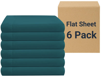 ZPECC Twin Flat Sheets Only White 6 Pack, Color-Coded Hem Threads
