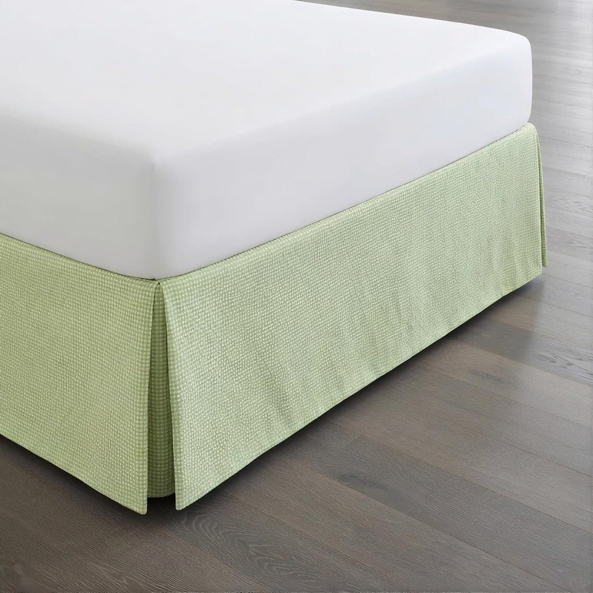 Barefoot Bungalow Coastal Life 100% Cotton Seersucker Gingham Bed Skirt, 15 in. L, Queen, Light Green