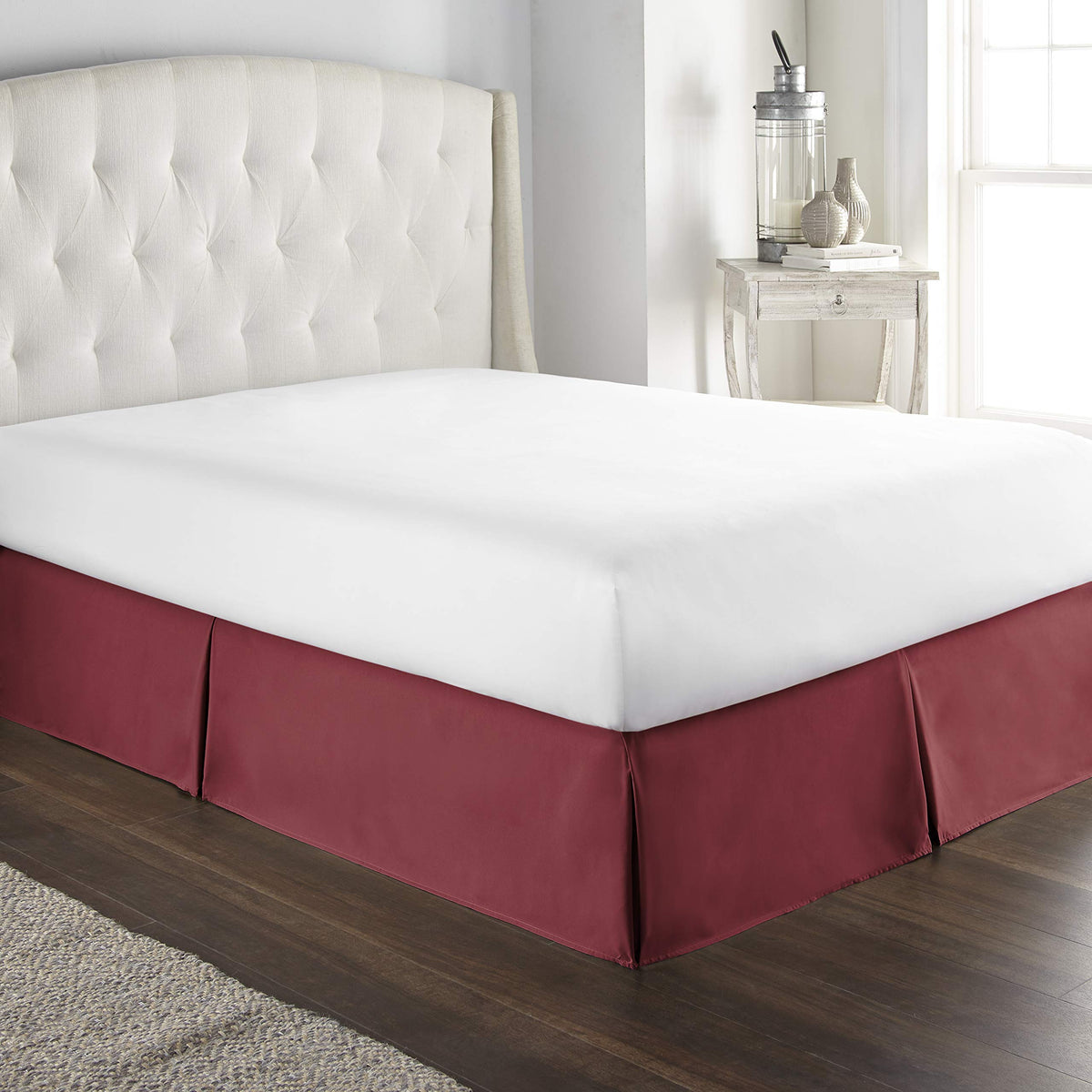 100% Cotton 800 Thread Count Box Pleated Bed Skirt - Luxury Pleated Dust Ruffle, Bed Skirt, Easy Fit with 15 Inch Tailored Drop, King Size White Solid