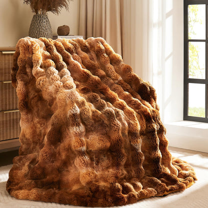 L'AGRATY Faux Rabbit Fur Throw Blanket for Couch, 50'' x 60'', Cocoa Brown