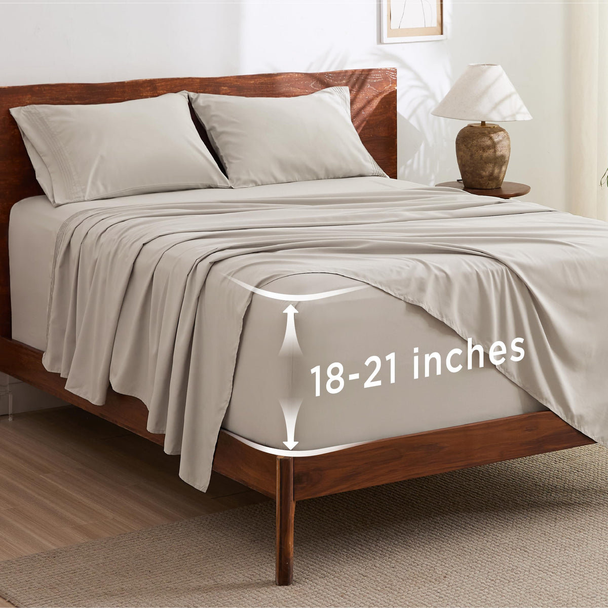 Bedsure Deep Pocket Queen Sheets Set - Fits Mattresses Up to 21 Inches Thick - 4 Piece GentleSoft Bed Sheets, Moisture Wicking, Soft & Cooling Bedsheet & Pillowcases, Easy & Secure Fit, Light Grey