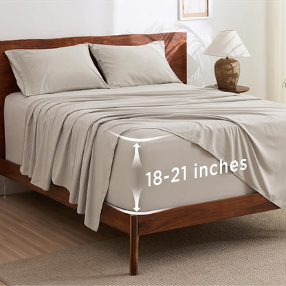 Bedsure Deep Pocket Queen Sheets Set - Fits Mattresses Up to 21 Inches Thick - 4 Piece GentleSoft Bed Sheets, Moisture Wicking, Soft & Cooling Bedsheet & Pillowcases, Easy & Secure Fit, Light Grey