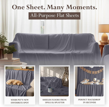 Queen Size Flat Sheet Only, Ultra Soft & Breathable Hotel Sheets, Grey