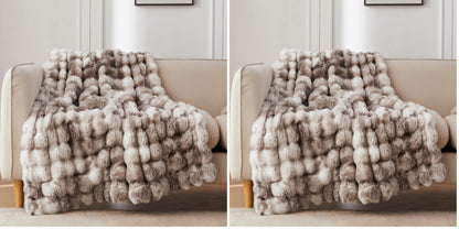 COOVA Soft Bubble Faux Fur Throw Blanket, 50"x60", Tie-dye Brown