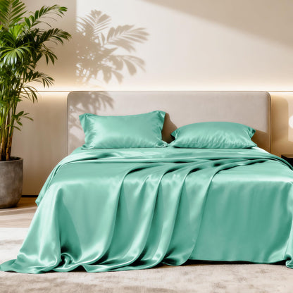 Love's cabin Satin Queen Sheets Set, 4 Pieces, Pink, 15" Deep Pocket