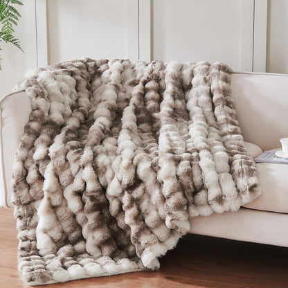 50"x60" Ultra-Soft Fuzzy Faux Fur Throw Blanket, Brown Tie Dye