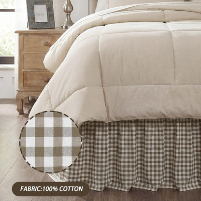 Taupe Gingham Bed Skirt Queen Size 16" Drop Pleated