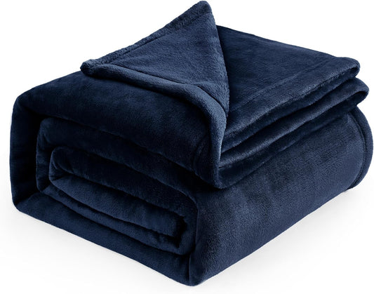 Bedsure Soft Cozy Warm Fleece Bed Blanket Queen Size Navy 90"x90"