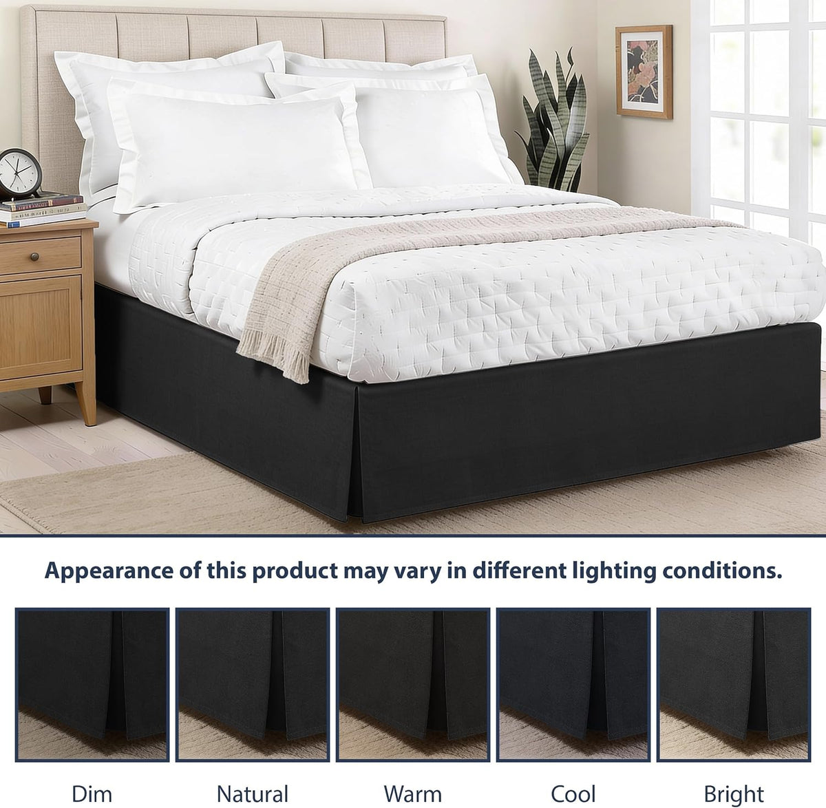 Luxury Hotel Tailored Bed Skirt, Box Pleats, 14 Inch Drop, Twin, Black