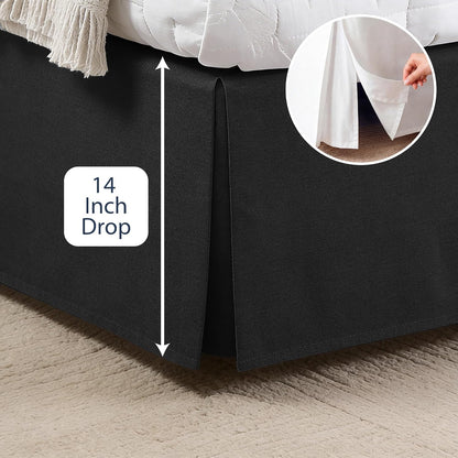 Luxury Hotel Tailored Bed Skirt, Box Pleats, 14 Inch Drop, Twin, Black