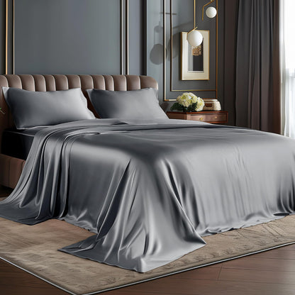 BEDELITE Satin Sheets Queen Size Bed Set, Black, 4 Pieces