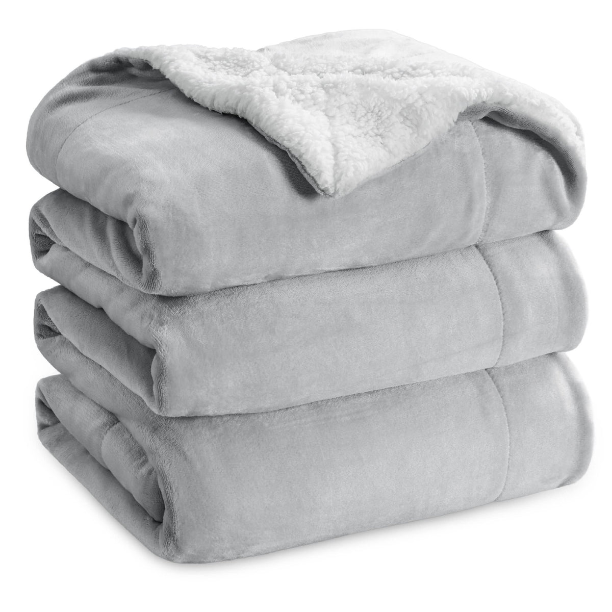 Bedsure GentleSoft Sherpa Fleece Queen Blankets for Bed, Non-Heated, Thick and Warm Throw for Women and Men, Soft Fuzzy Plush Comfort Queen Blanket for Winter, Grey, 90x90 Inches