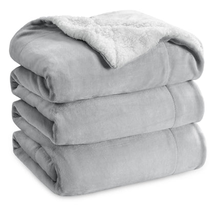 Bedsure GentleSoft Sherpa Fleece Queen Blankets for Bed, Non-Heated, Thick and Warm Throw for Women and Men, Soft Fuzzy Plush Comfort Queen Blanket for Winter, Grey, 90x90 Inches