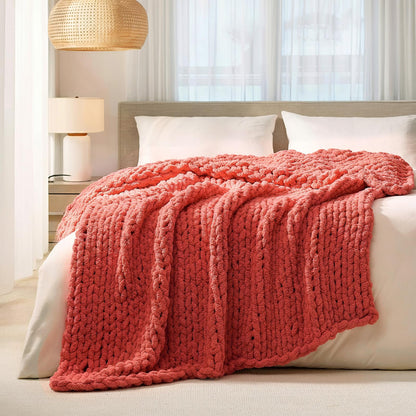 L'AGRATY Chunky Knit Throw Blanket for Couch, 50'' x 60'' Knit Throw, Ivory