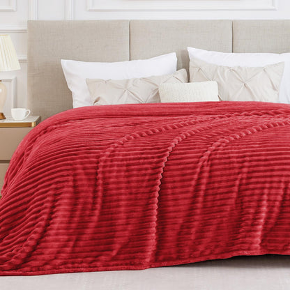 BEDELITE Ribbed Fleece Throw Blanket for Couch, Cream, 50"x60"